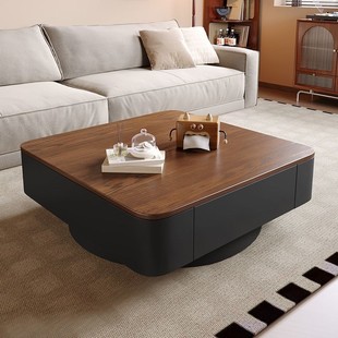 Square Slate Coffee Table Modern Simple Light Luxury Living Room High-End Home Mid-Century Style Black Tea Table Minimalist Combination