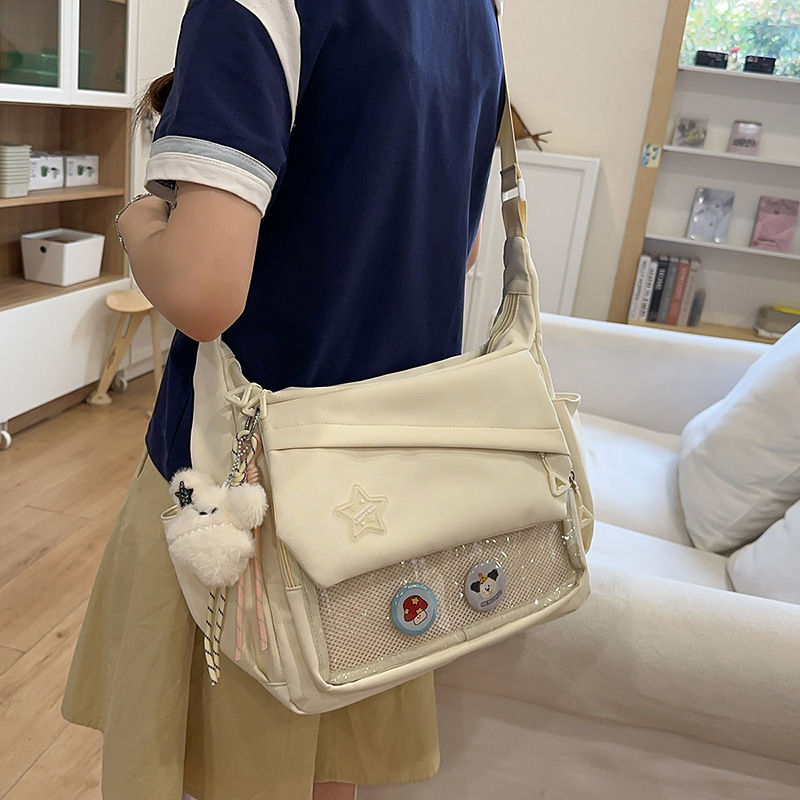New Arrival Two-dimensional Messenger Bag Japanese Style Ins Large Capacity All-match Messenger Bag Solid Color Transparent Casual Shoulder Bag for Women