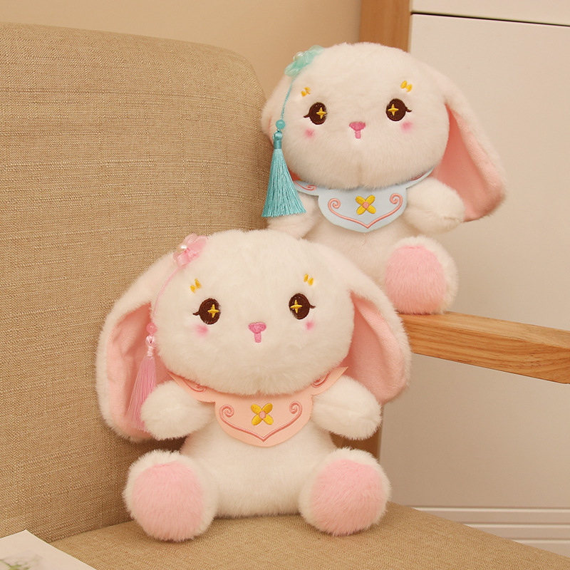 Linda niña corazón estilo antiguo conejo muñeco de peluche llavero colgante muñeca novia mochila escolar bolso oreja grande colgante de conejo