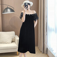 巨亏清仓------不退货---南油精品真丝丝绒拼接欧根纱连衣裙A1216