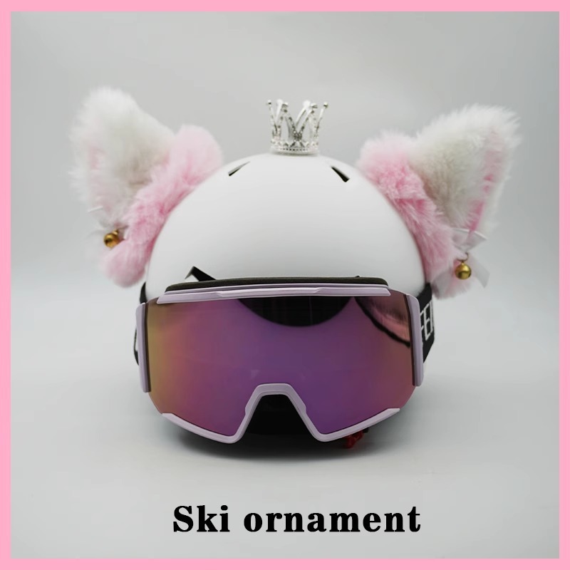 Cool Handmade Detachable Ski Helmet Decoration Electric Motorcycle Helmet Thick Fleece Cat Ears