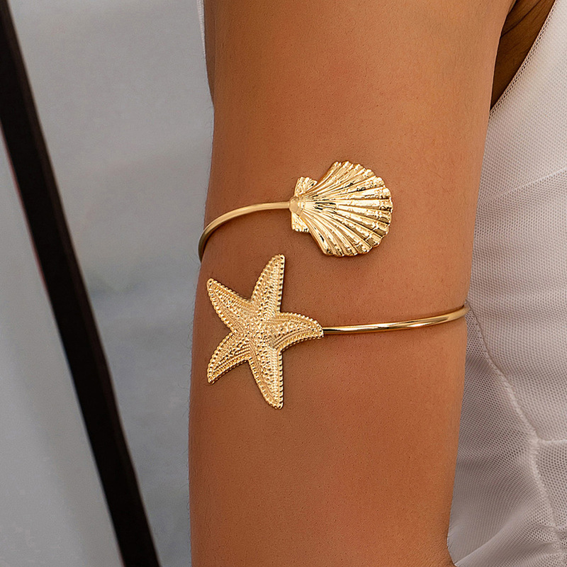 European and American Cross-Border Supply Ocean Style Upper Arm Bracelet Starfish Shell Armband Opening Adjustable Personalized Holiday Jewelry