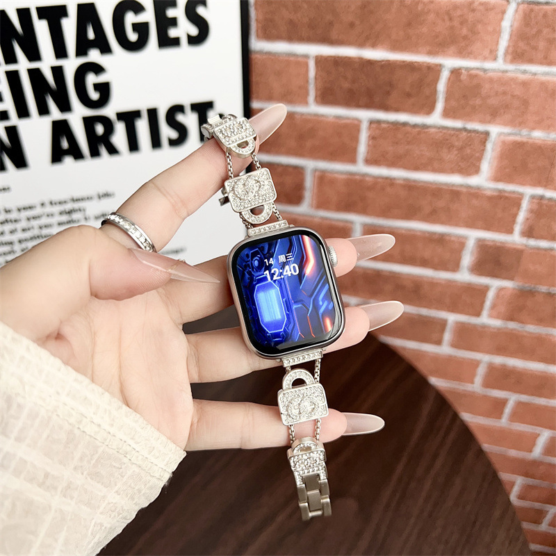 Suitable for Applewatch Apple Metal Watch Chain Satchel Small Bag Diamond Girls S9 Strap iWatch Strap