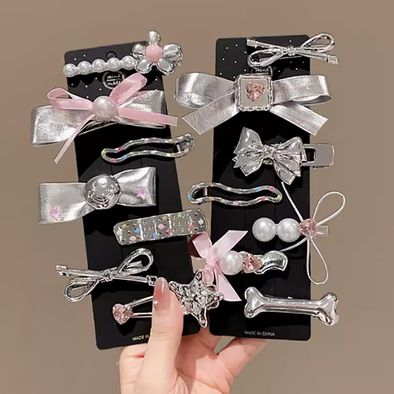 Transfronterizo y2k plata dulce y cool clip de pelo lateral peinado peinado