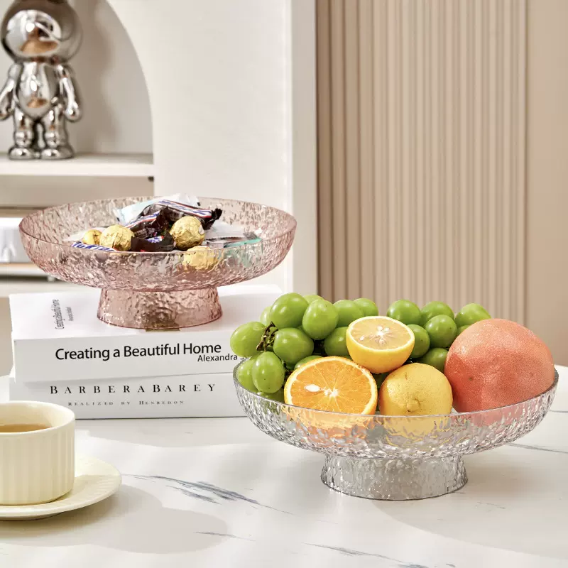 新款高颜值水波纹高脚果盘家用客厅桌面零食盘时尚轻奢透明水果盘