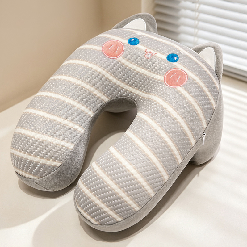 Almohada de Siesta en Forma de U de Seda de Hielo de Peluche Portátil para Oficina y Viaje