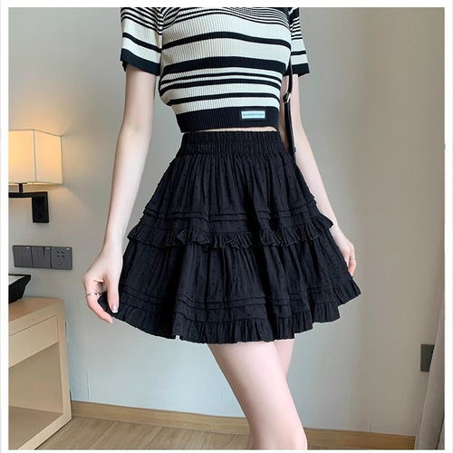 Half-body cake-puff skirt, high-waisted, slimming, plus-size, extended length, student, anti-breech, JK sports, pleated short skirt