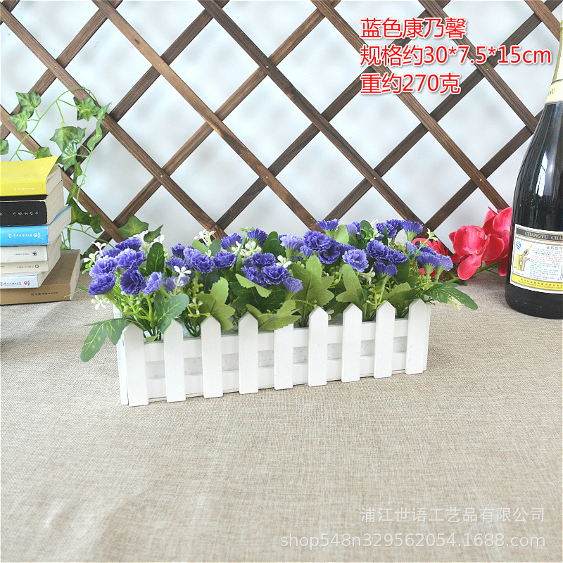 Casa sala de estar flor decorativa planta artificial traje de decoración de flores valla de madera decoración de flores artificiales olla pequeña ventana belleza