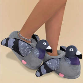 跨境新款Pigeon-Themed Slippers for Women鸽子玩偶毛绒拖鞋
