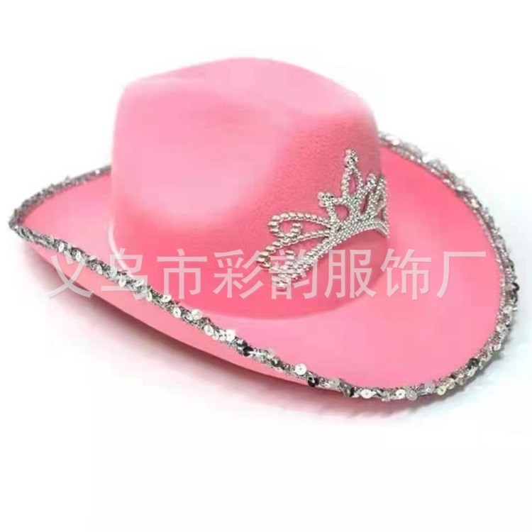 Fábrica directa de fieltro sombrero de vaqueros rosado de sequillas corona sombrero de vaqueros de peluche corona sombrero Lincoln