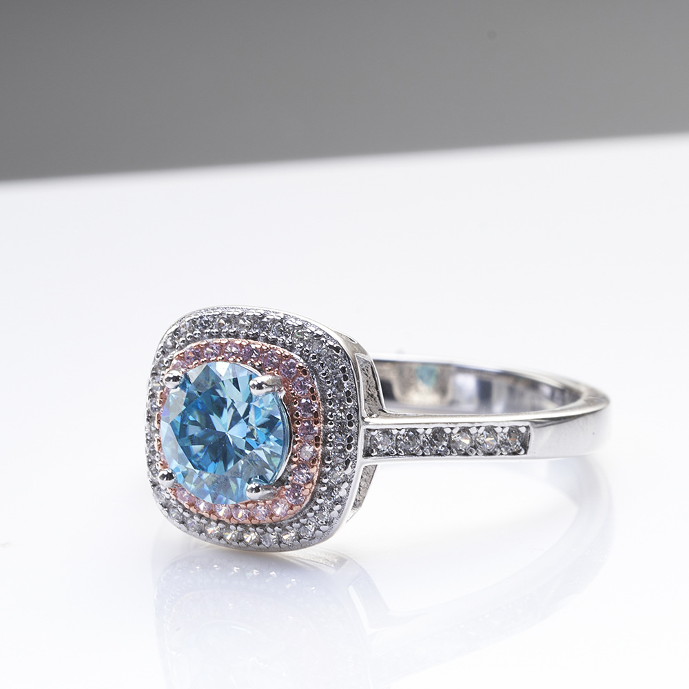 Bolsas de plata esterlina de importación galvanizadas anillo de piedra de color 1 quilates anillo azul marino joyería transfronteriza europea y americana