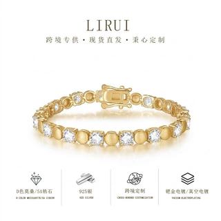 跨境欧美意大利拉丝工艺纯银网球手链莫桑石多尺寸轻奢高级嘻哈批