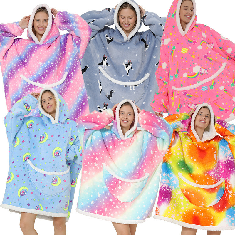 Cross-border Lazy Blanket Lamb Fleece Pullover Flannel Sweater TV TV Blanket Hooded Lazy Outdoor Warm Pajamas