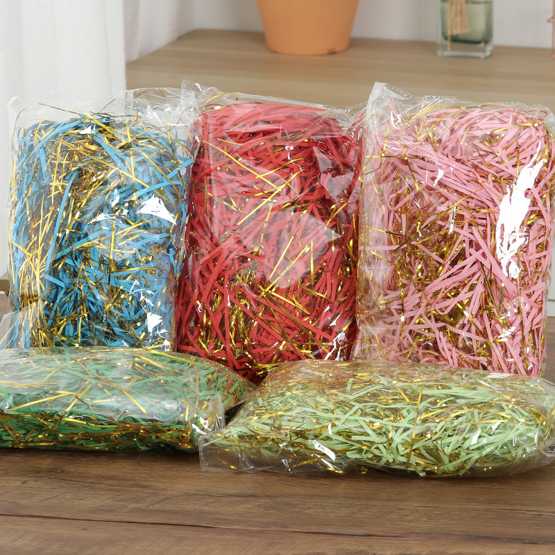 Festive gift gold thread mixed raffia thick paper Silk Candy Box filling golden shredded paper silk various grams