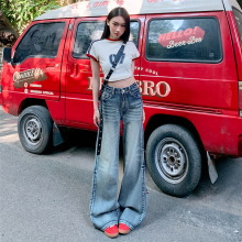 美式重工水洗微喇牛仔裤女春季2025新款设计感高腰显瘦垂感喇叭裤