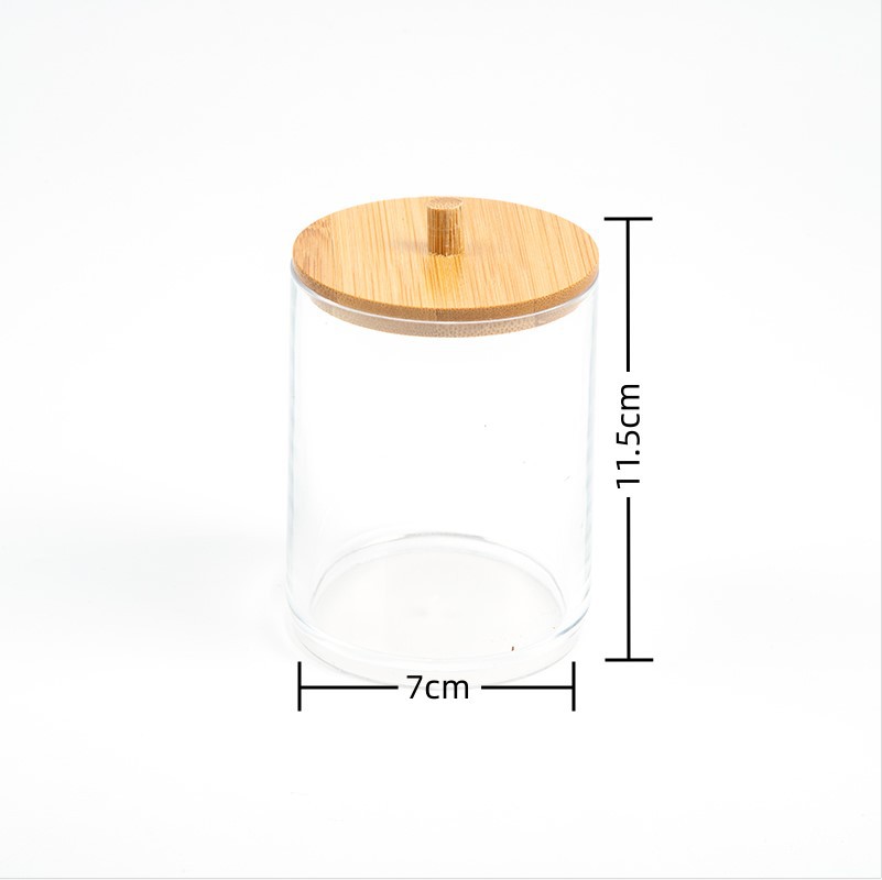 Caja de almacenamiento de hisopo de algodón acrílico Caja de almacenamiento de cristal de algodón cosmético de estilo europeo cubierta de madera transparente caja de organización de hisopo de algodón de escritorio