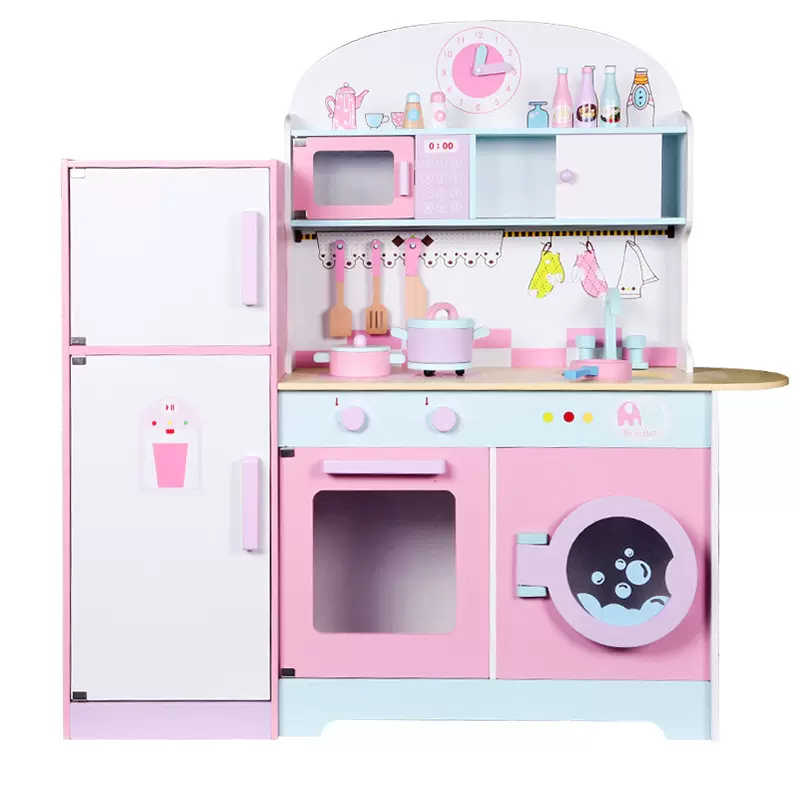 幼儿童早教过家家仿真大型冰箱厨房益智厨具灶台组合做饭木制玩具