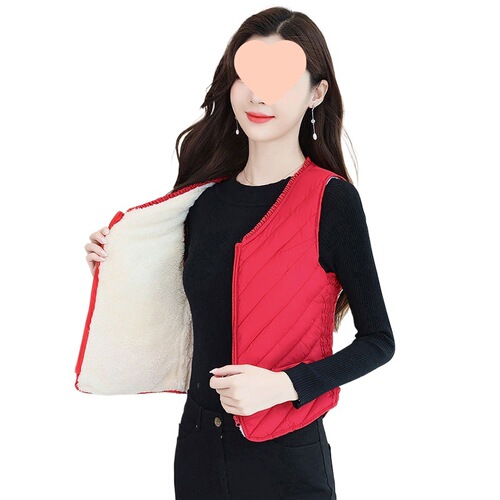 Women's Fleece Lined Thick Zipper Winter Cardigan Warm Inner Wear Commuting Chinese Cotton Vest Sleeveless Fashion Cotton Backless Shirt