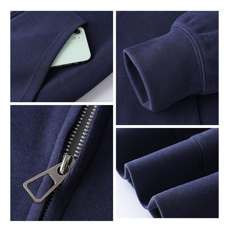 Suéter abrigo de primavera y otoño de las mujeres cardigan con cremallera con capucha engrosada Otoño e Invierno de gran tamaño azul marino superior