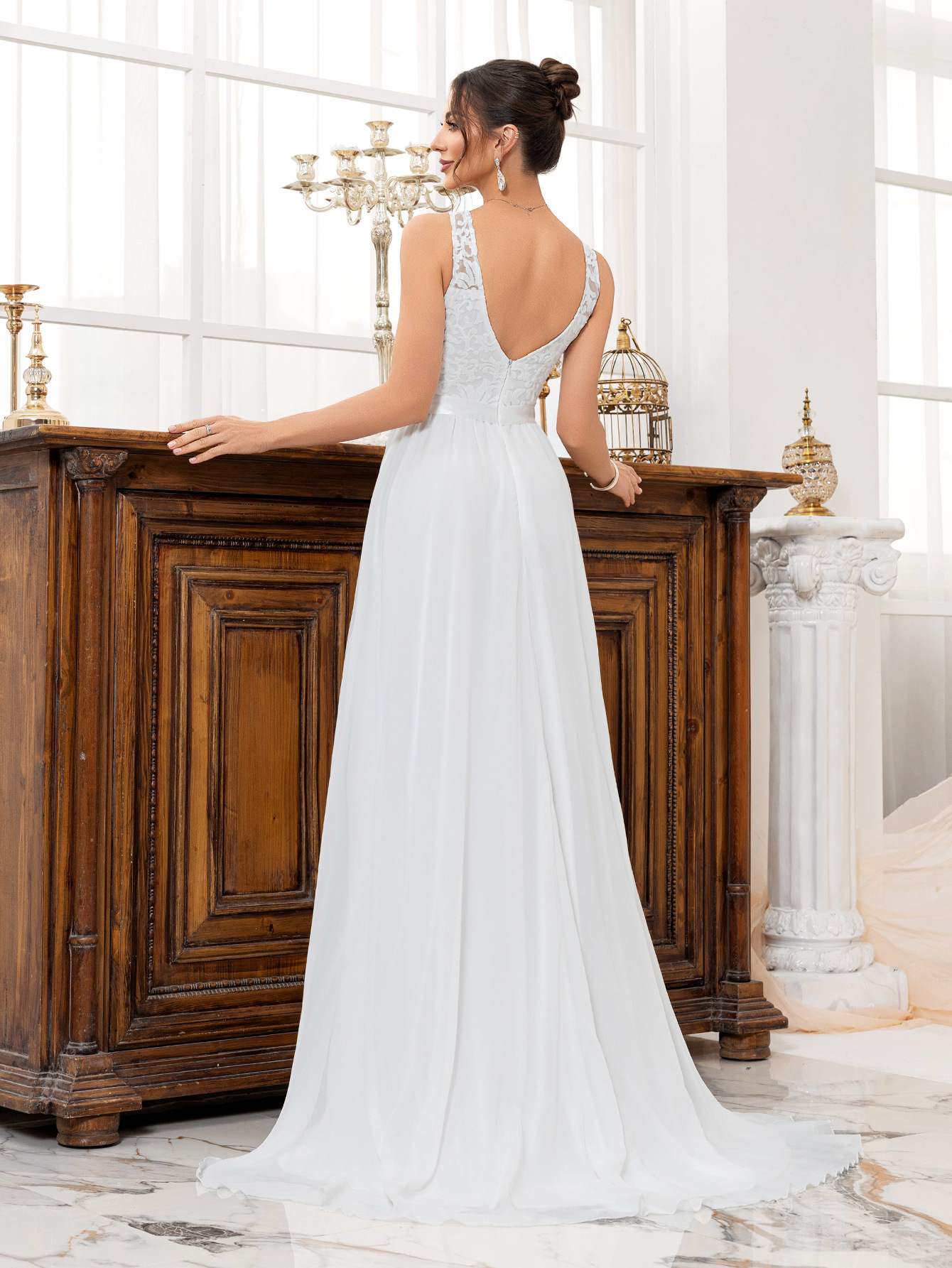 Nuevo vestido de novia de vestido de cola larga de color sólido con tirantes transfronterizos europeos y americanos image 2