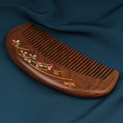 Wholesale gold-thread sandalwood combs, portable household, painted gold dragonflies and crescent combs, anti-static and logo-resistant