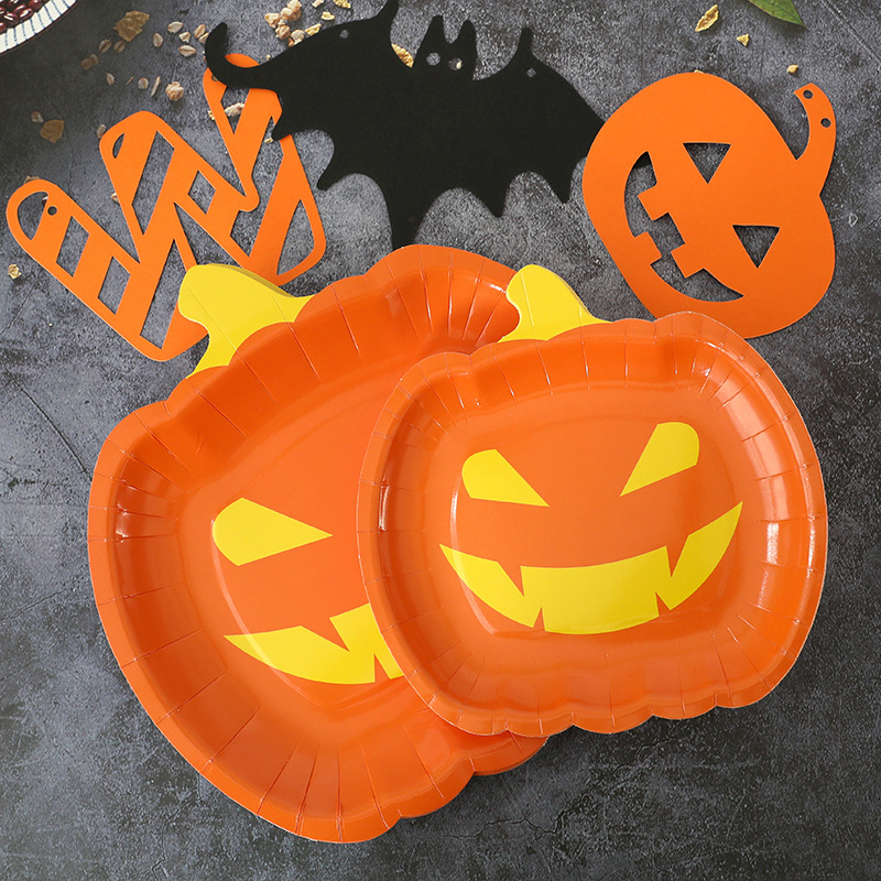 Factory Spot Halloween Party Tableware Halloween Disposable Paper Tray Thanksgiving Pumpkin Smiley Plate