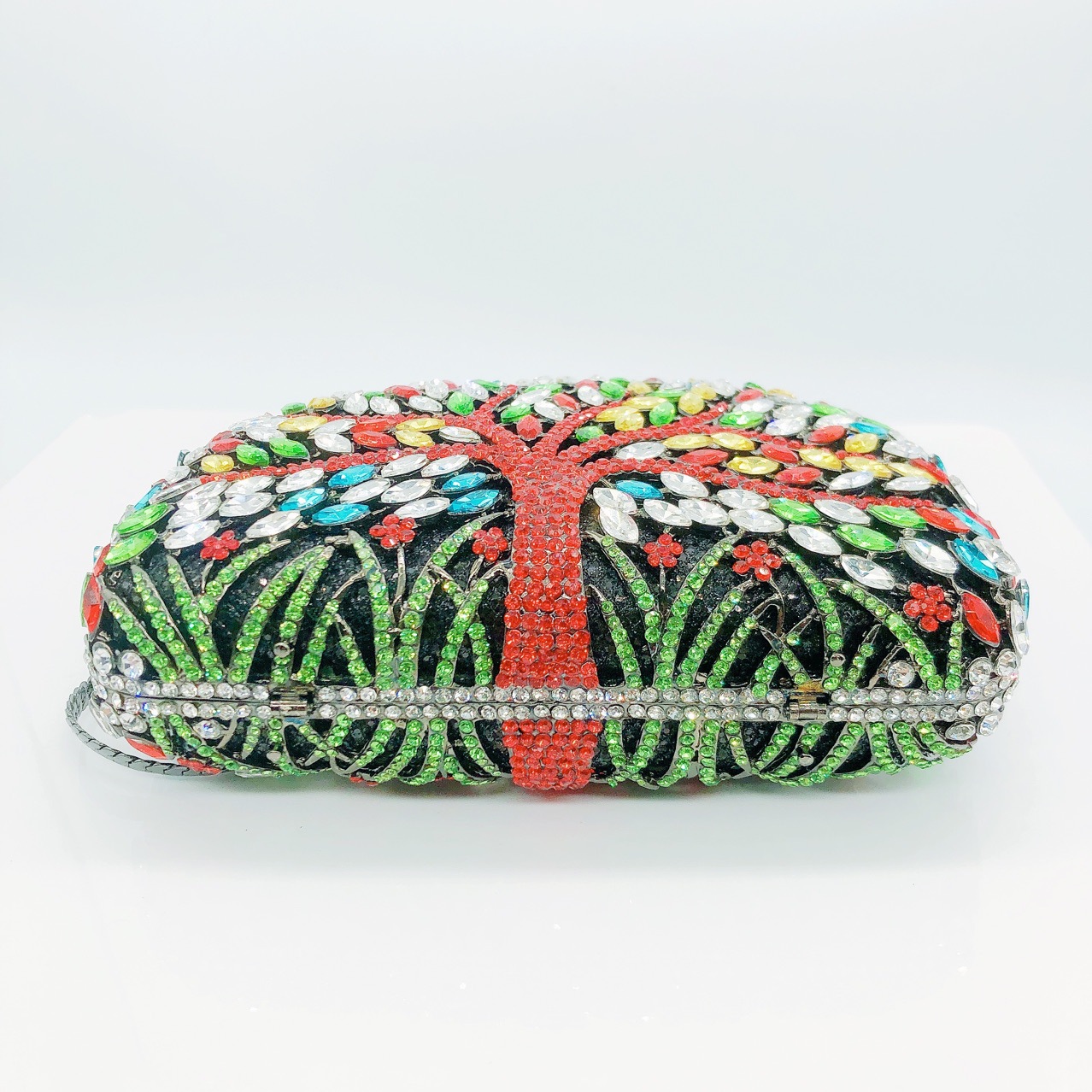 Túi clutch nữ đính đá hình cây kim loại rỗng, túi cầm tay dự tiệc — Màu vàng chi tiết 7
