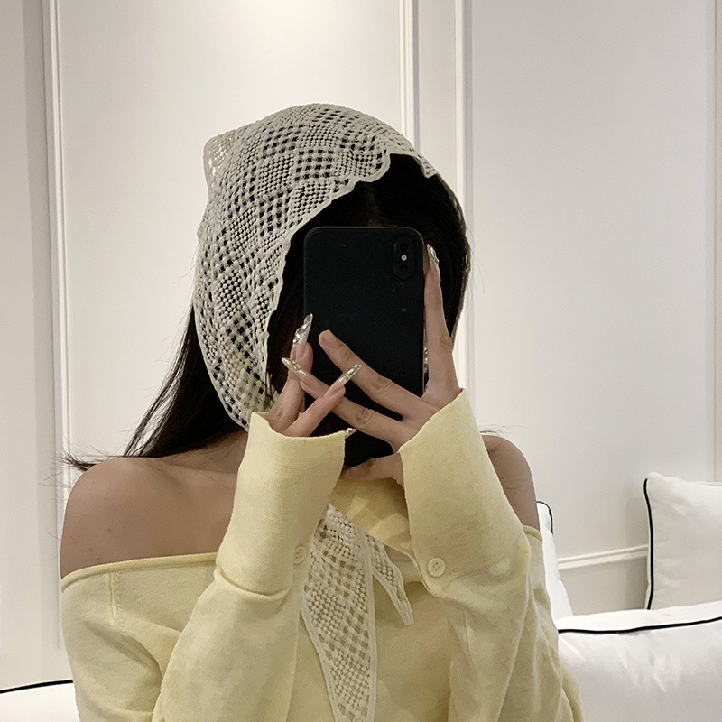 Toallas triangulares buje de viento pastoral correa de cabello para mujeres primavera turbante al aire libre alta sensación agujerada correa de cabello de punto bufandas de seda atadas