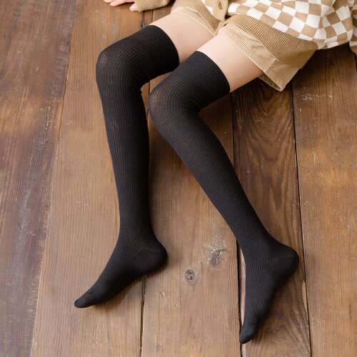 2024 Zhuji Socks Spring and Autumn New Product Double-needle Women's Over-the-Knee JK Socks Solid Color Slim Leg Ins Japanese Stockings