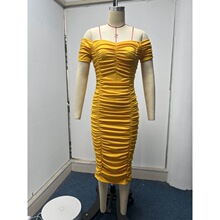 Solid color one shoulder pleated dress��ɫһ�ּ�s���B��ȹŮ