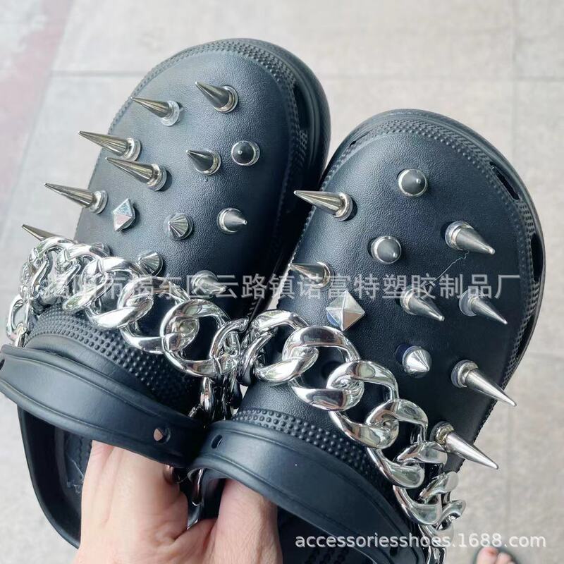 Hot Sale Hole Shoes DIY silver Thick Chain Vintage Accessories Shoe Flower Decoration Detachable Punk Shoe Buckle Rivet