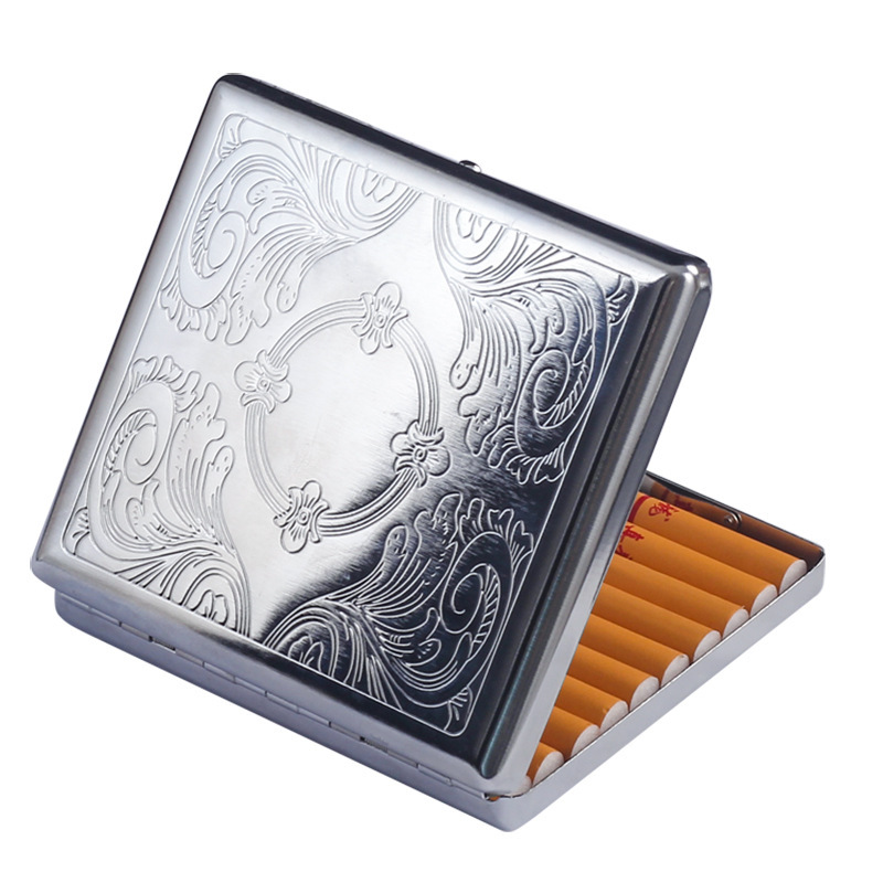 20 cajas de cigarrillos metálicas grabadas en relieve portátiles anti-compresión cajas de cigarrillos de moda personales para hombres