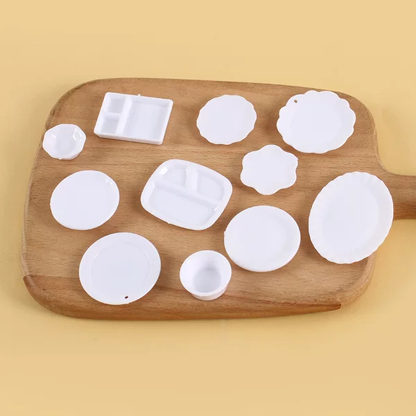 Plastic simulation white plate miniature food play diy play toy kitchen accessories food play container plate