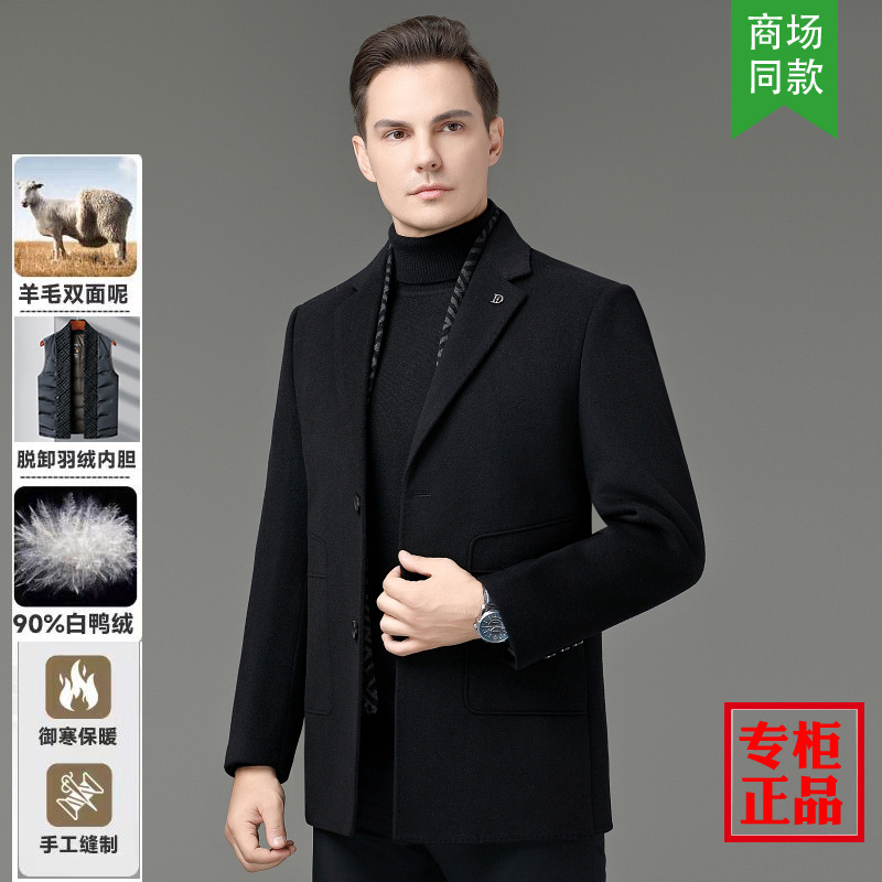 专柜同款绵羊毛大衣男25新款商务休闲中年爸爸外套保暖羽绒双面呢