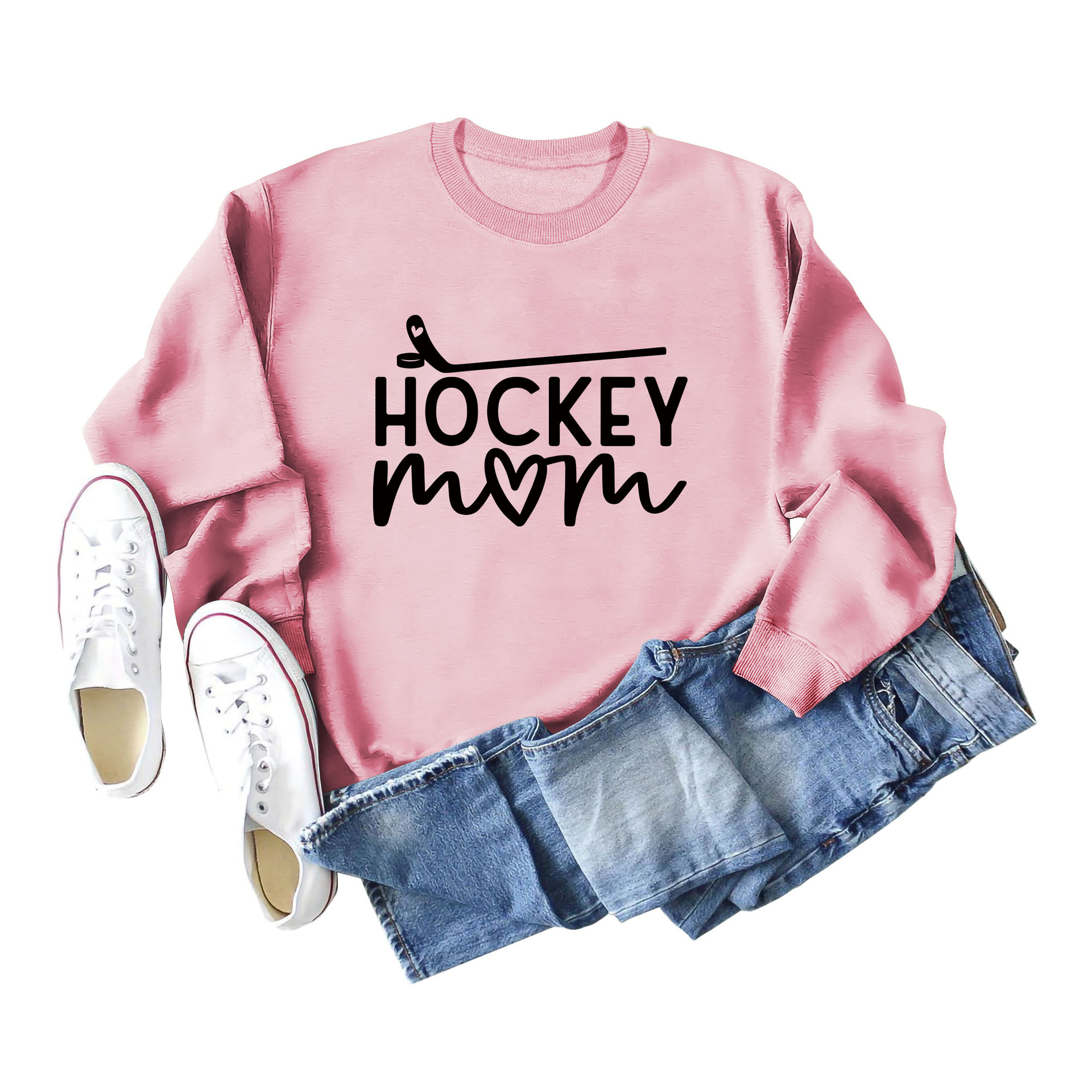 Amazon deseo transfronterizo de las mujeres europeas y americanas talla grande Nueva carta hockey Otoño e Invierno suéter de manga larga en stock al por mayor