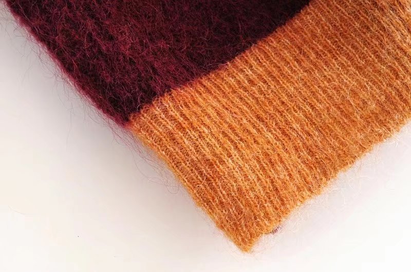 Mohair Knit High Neck Color Matching Sweater NSXFL107188