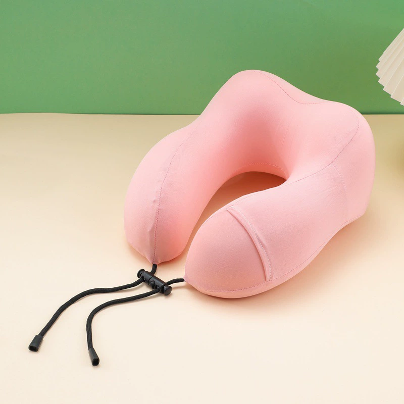 Silk Travel Neck Pillow, U-Shape Memory Foam, Adjustable Drawstring, Neck Protection (Multiple Colors)