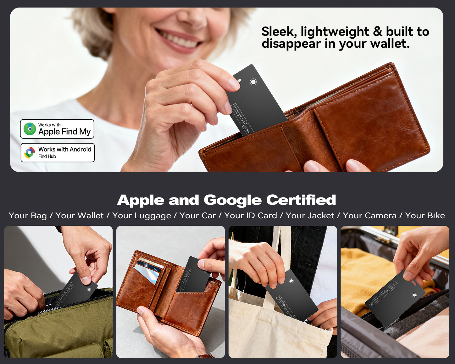 Dual system card tracker, wireless charging, smart