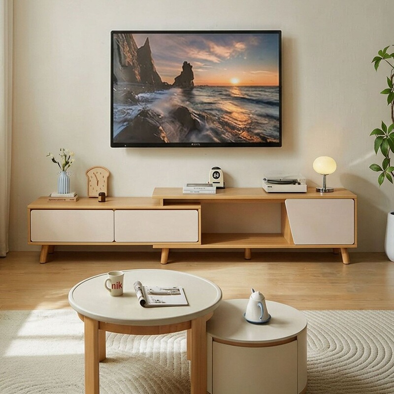 Nordic-style TV cabinet, simple and modern, suitable for bedrooms, living rooms, and small apartments; a floor-standing solid wood TV cabinet and coffee table Nordic-style TV cabinet, simple and modern, suitable for bedrooms, living rooms, and small apartments; a floor-standing solid wood TV cabinet and coffee table