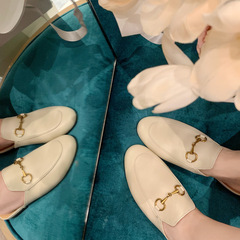 【Su Yining Style】Casino Party_ Horse-bit Leather-covered Mule Slippers for Women_Semi-pull-on Sandals