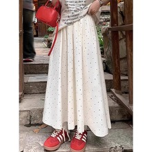 波点半身裙女夏季2025新款松紧腰显瘦a字超仙裙子温柔风白色长裙