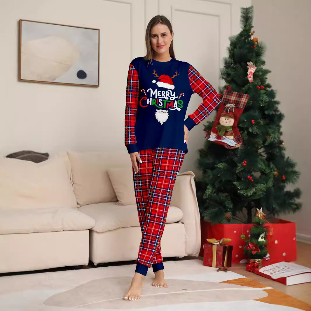 Χριστουγεννιάτικο καπέλο Άγιου Βασίλη καρό Χριστουγεννιάτικο οικογενειακό κοστούμι εμπριμέ πιτζάμες με ρούχα για το σπίτι_voghion.com