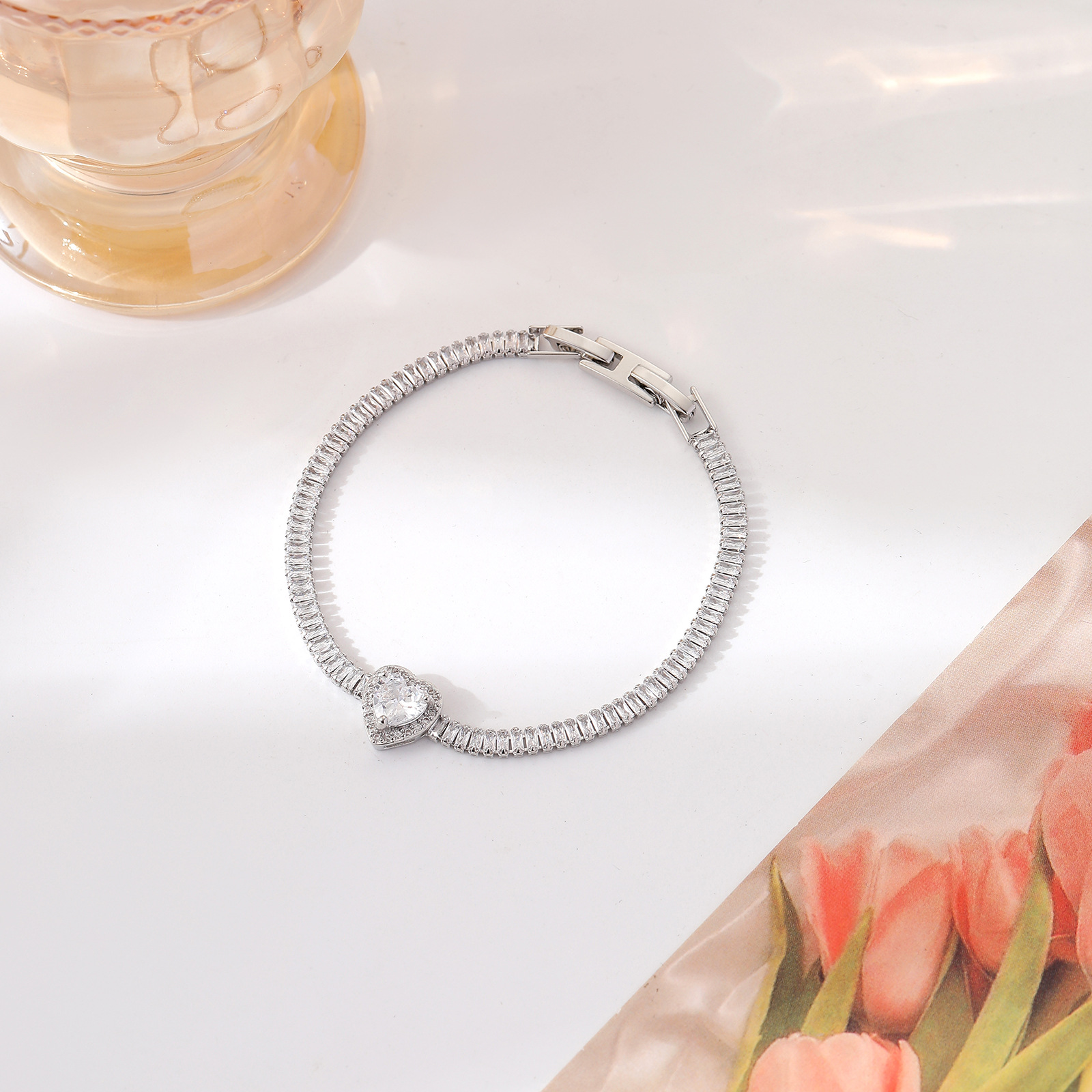 11g Weight Zircon Inlay Material Bracelets Classification Copper Chain Material 1 Piece Quantity Daily Occasion Copper Material Water Droplets, Heart Shape, Flower Pattern Women's Gender Inlay Design Shiny, IG Style Style Copper Inlay Water Droplets Heart Shape Flower Zircon Copper Bracelets 7