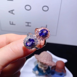 New s925 silver set natural tanzanite ring explosions fashion main stone size: 7 x 9