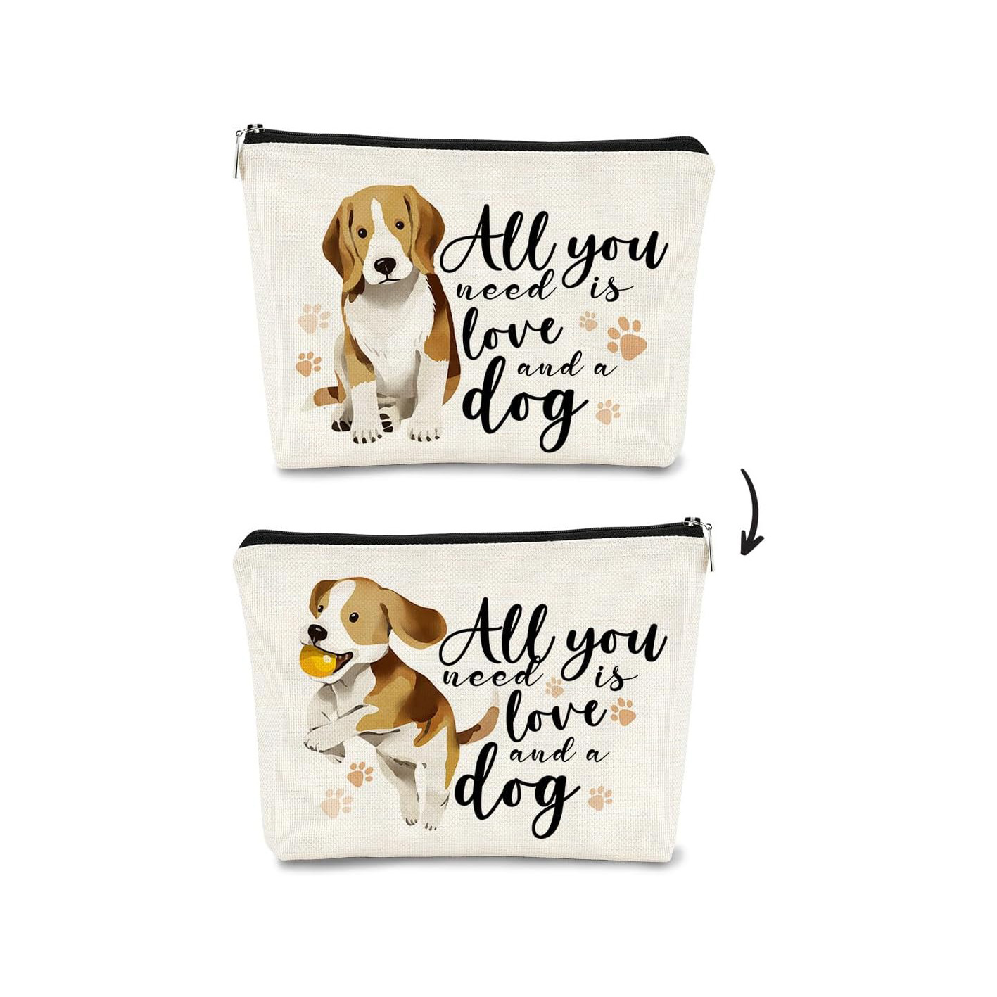 Bolso cosmético estampado de doble cara de perro lindo estilo explosivo transfronterizo de Amazon, bolso multifuncional con cremallera para mujer