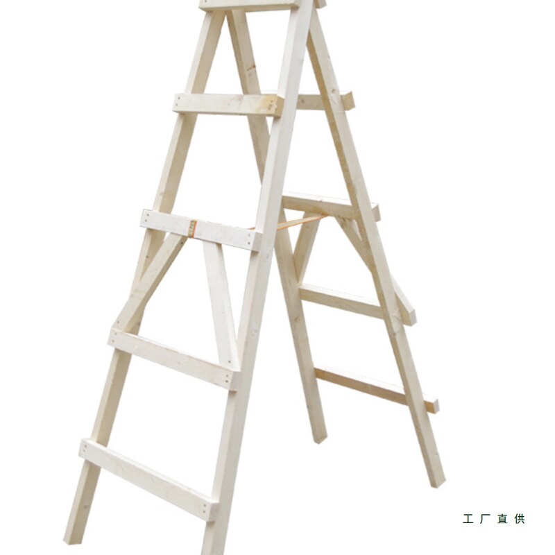 White Pine Double-Sided Ladder Simple Decoration Solid Wood Stepladder for Construction Site Use