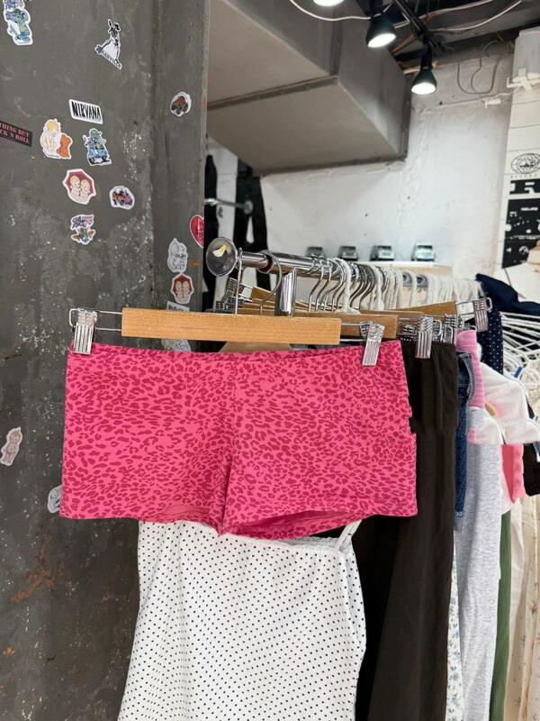 Bm Style Pink Leopard Print Boxer Shorts for Women with Elastic Waist Casual Pants Bm Summer New Hot Girl Elastic Hot Pants