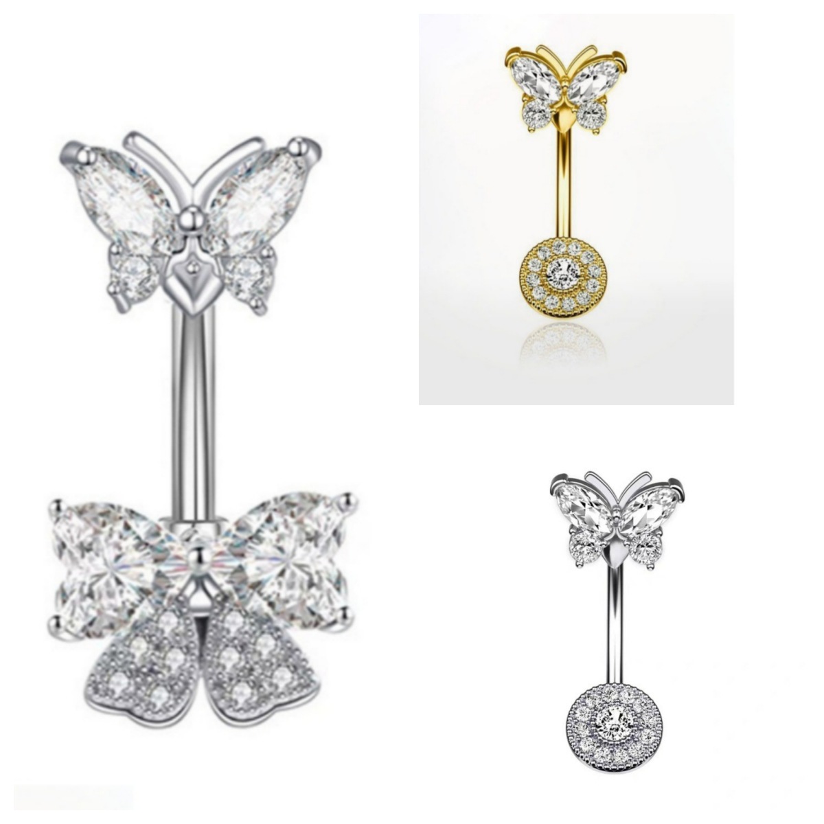 2023 European and American Cross-border Lightweight Luxury Butterfly Zirconium Navel Ring Flower Round Coin Navel Pin Body Piercing Navel Clasp Wholesale