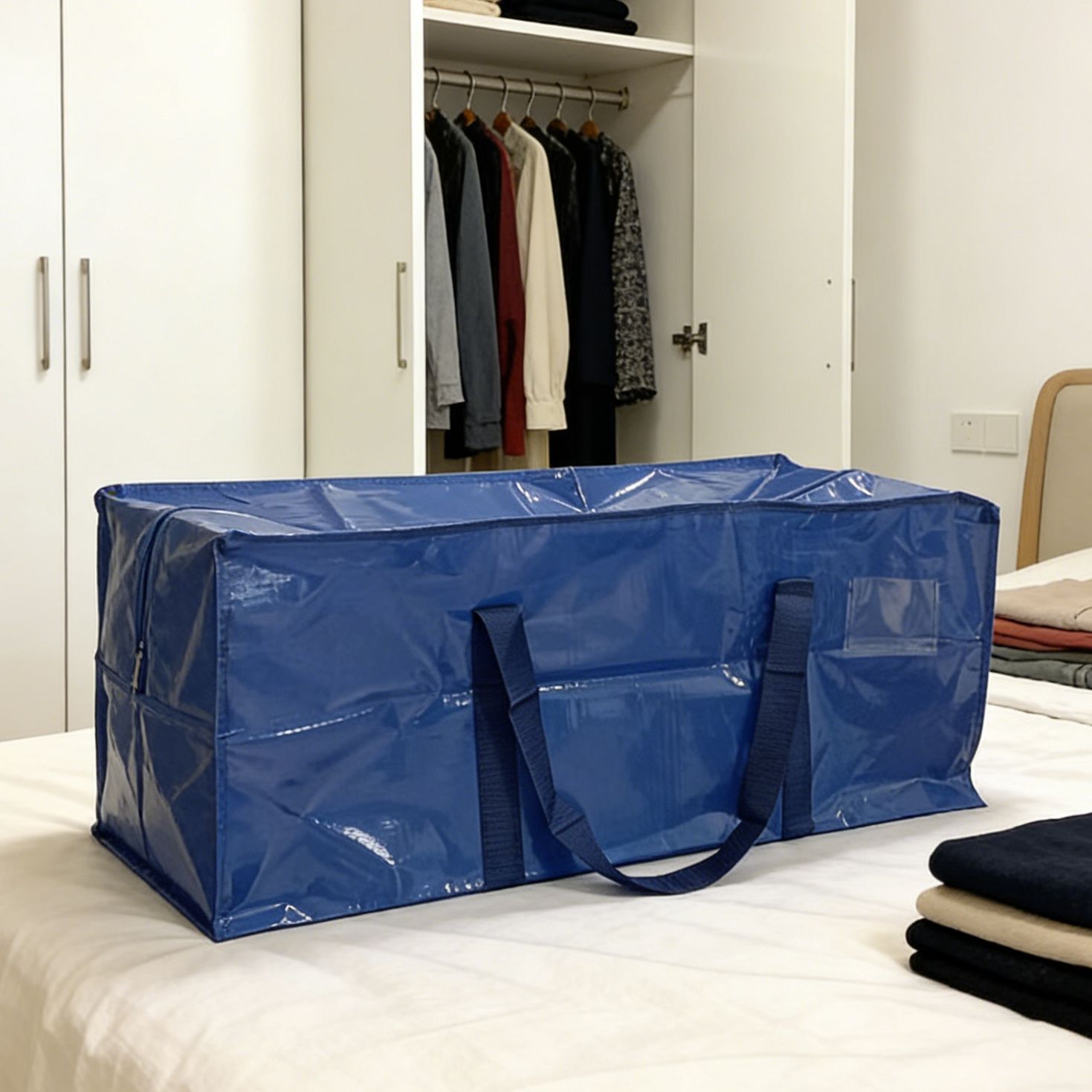 Bolsa de movimiento de gran capacidad PE tejido impermeable PP bolsa de cremallera engrosada ropa de edredón IKEA juguetes bolsa de almacenamiento