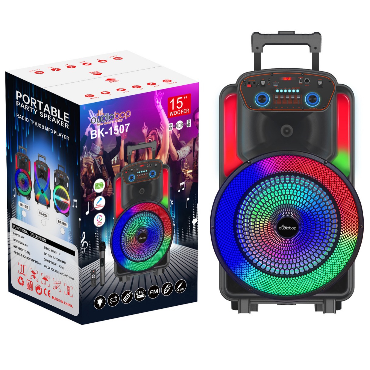 New 15-inch portable outdoor trolley Bluetooth speaker home singing K with microphone square dance Bluetooth speaker